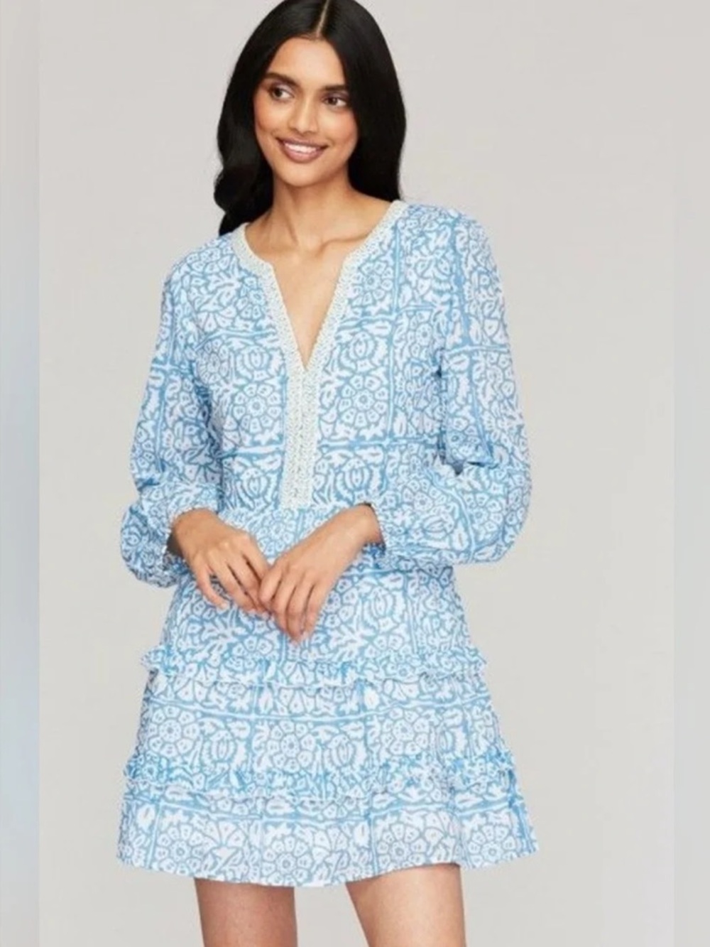 Roller Rabbit Mar Naema Mini Dress Size Small Cotton Coastal Boho Blue White